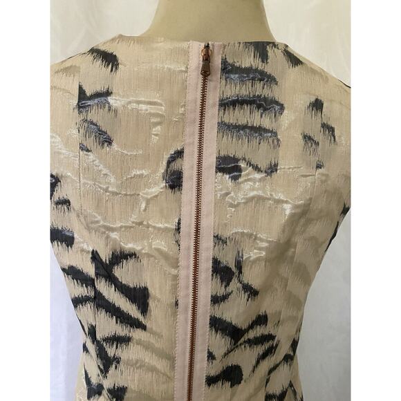 Carven Dress Cut Out Front Bow Tie Sleeveless Jacquard Beige Gray Sheath… - Picture 6 of 9